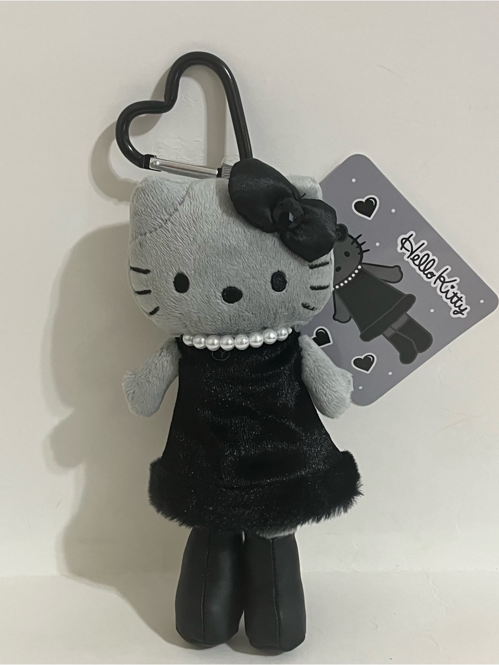 Hello Kitty Grey Black with Pearls Long Leg Mascot Keychain Plush